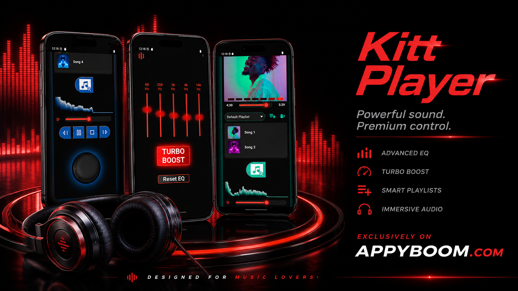 Interface de KITT Player avec égaliseur 5 bandes